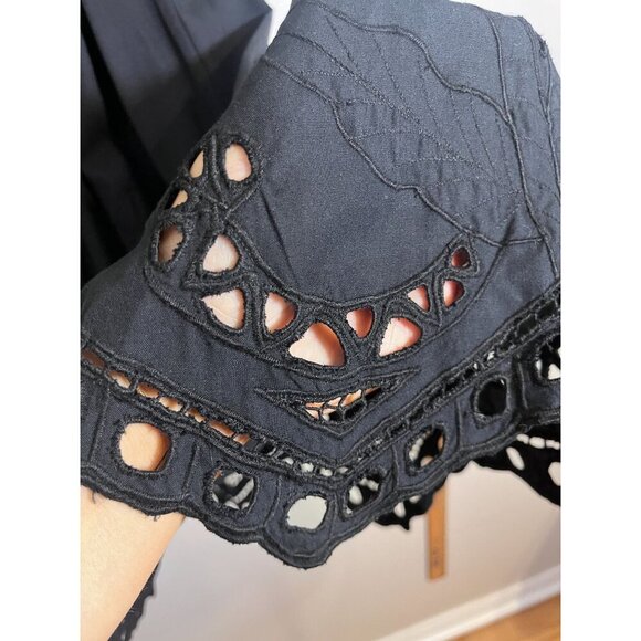 Jane Ashley Chic Floral Maxi Skirt M Black Eyelet Neutral Preppy Old Money 80s - Picture 4 of 14